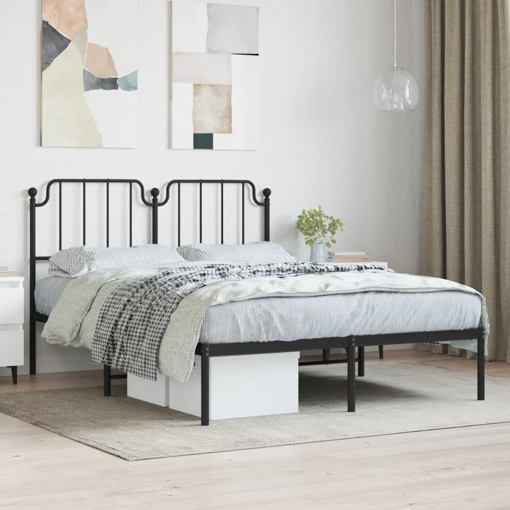 Metal Bed Frame without Mattress with Headboard Black 140x190cm