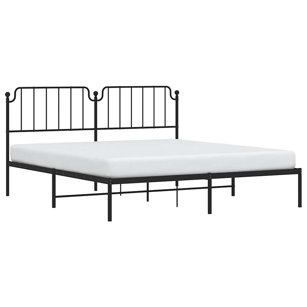 Metal Bed Frame without Mattress with Headboard Black 183x213cm
