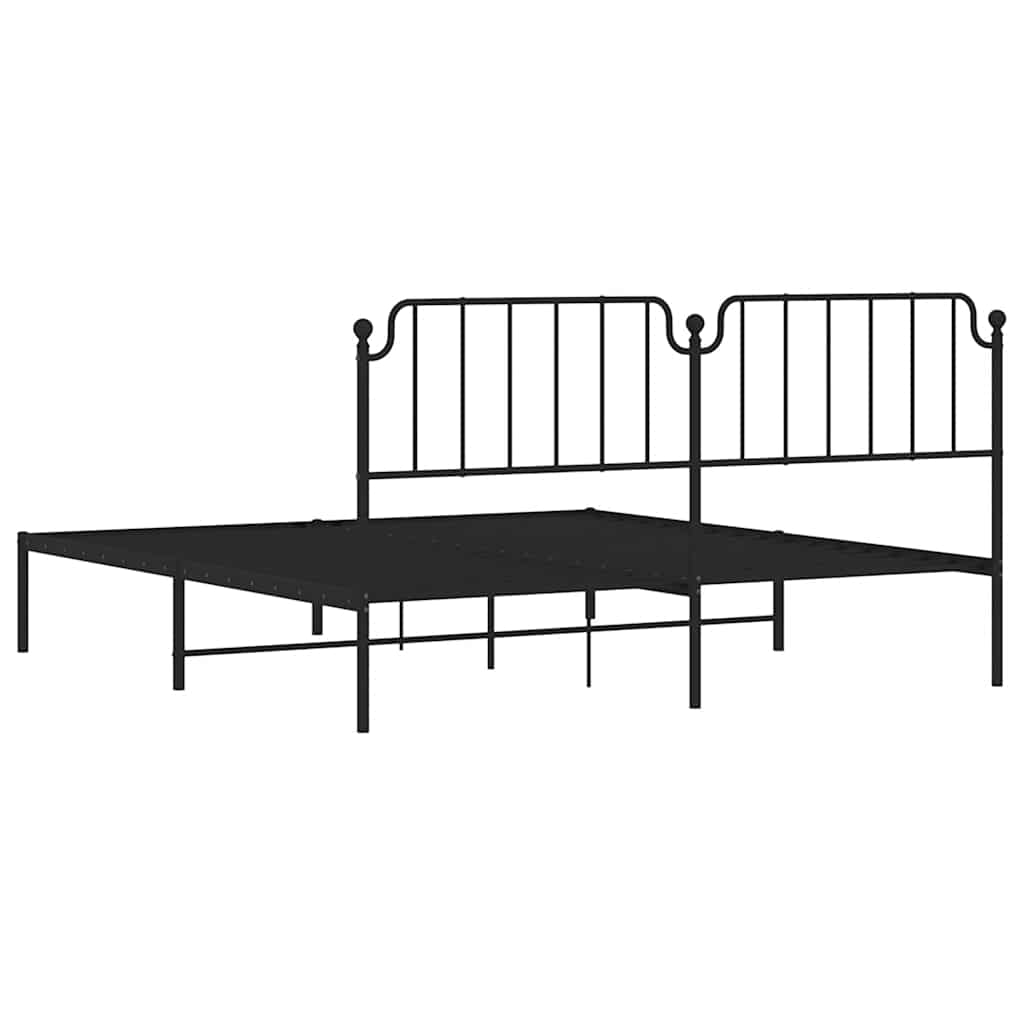 Metal Bed Frame without Mattress with Headboard Black 183x213cm