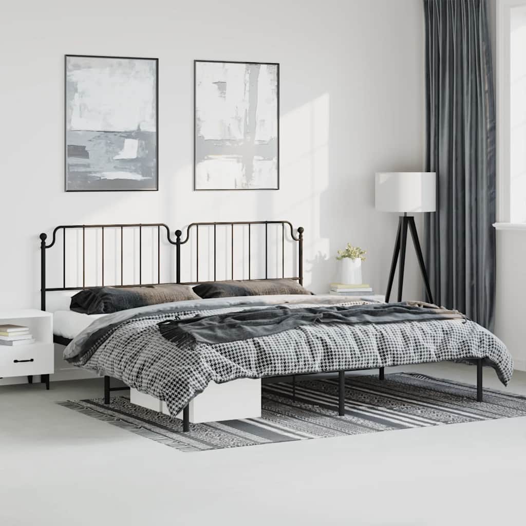 Metal Bed Frame without Mattress with Headboard Black 183x213cm