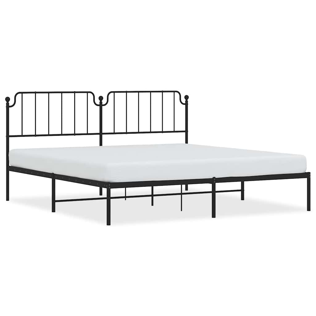 Metal Bed Frame without Mattress with Headboard Black 193x203cm