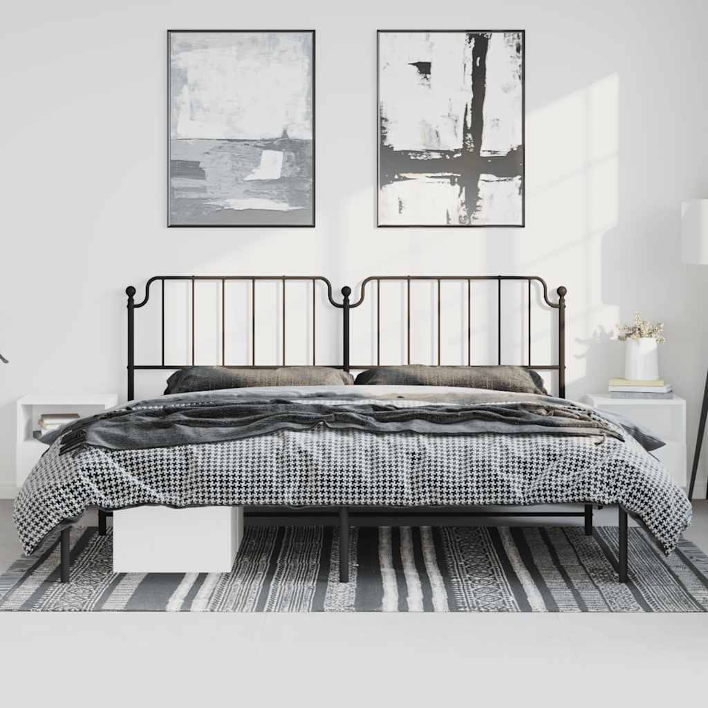 Metal Bed Frame without Mattress with Headboard Black 193x203cm