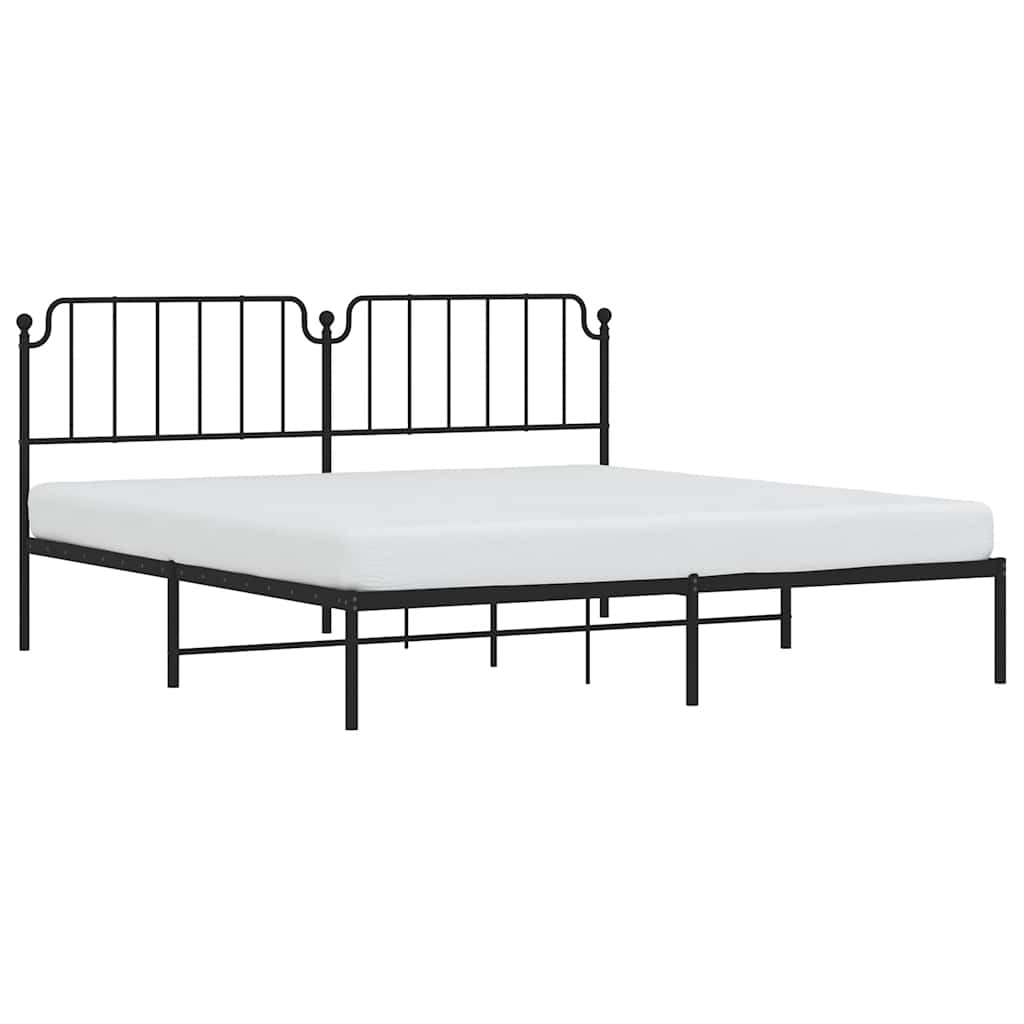 Metal Bed Frame without Mattress with Headboard Black 193x203cm