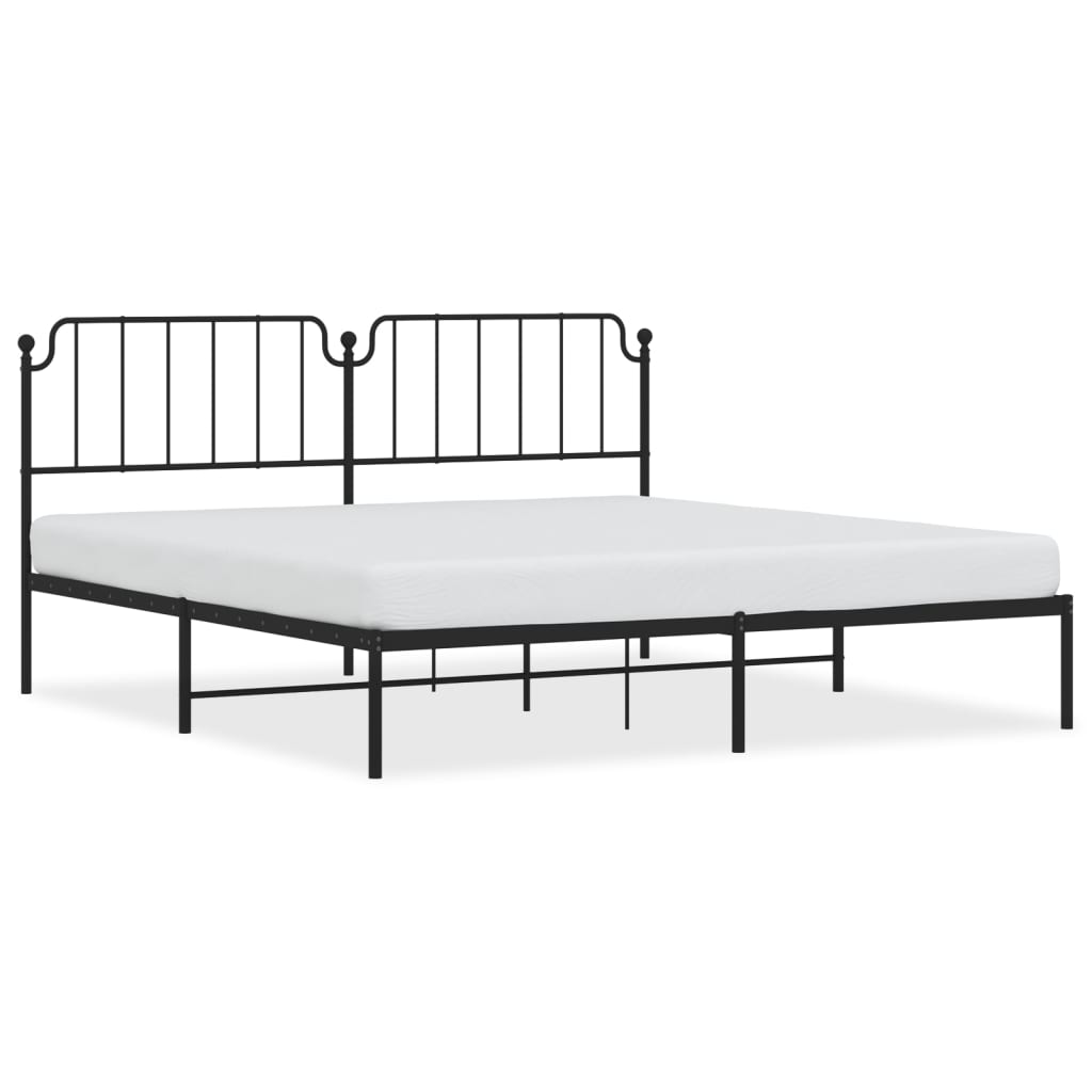 Metal Bed Frame without Mattress with Headboard Black 200x200cm