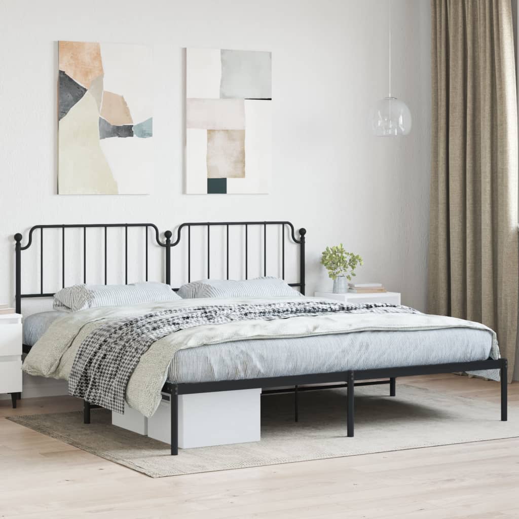 Metal Bed Frame without Mattress with Headboard Black 200x200cm