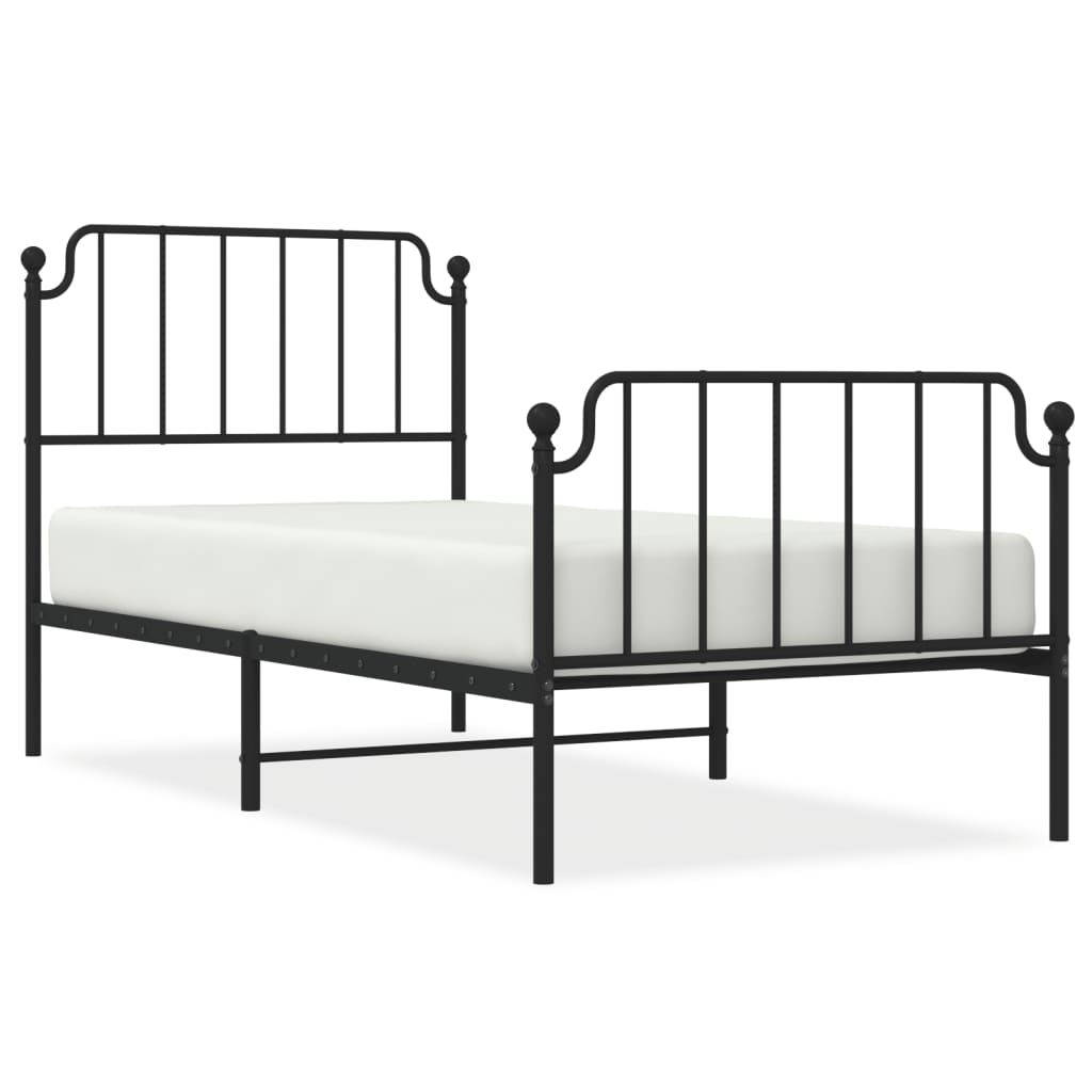 Metal Bed Frame without Mattress with Footboard Black 90x200cm