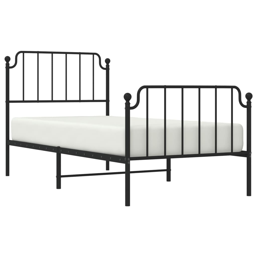 Metal Bed Frame without Mattress with Footboard Black 90x200cm