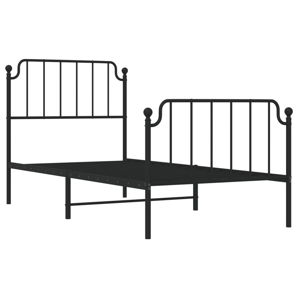 Metal Bed Frame without Mattress with Footboard Black 90x200cm