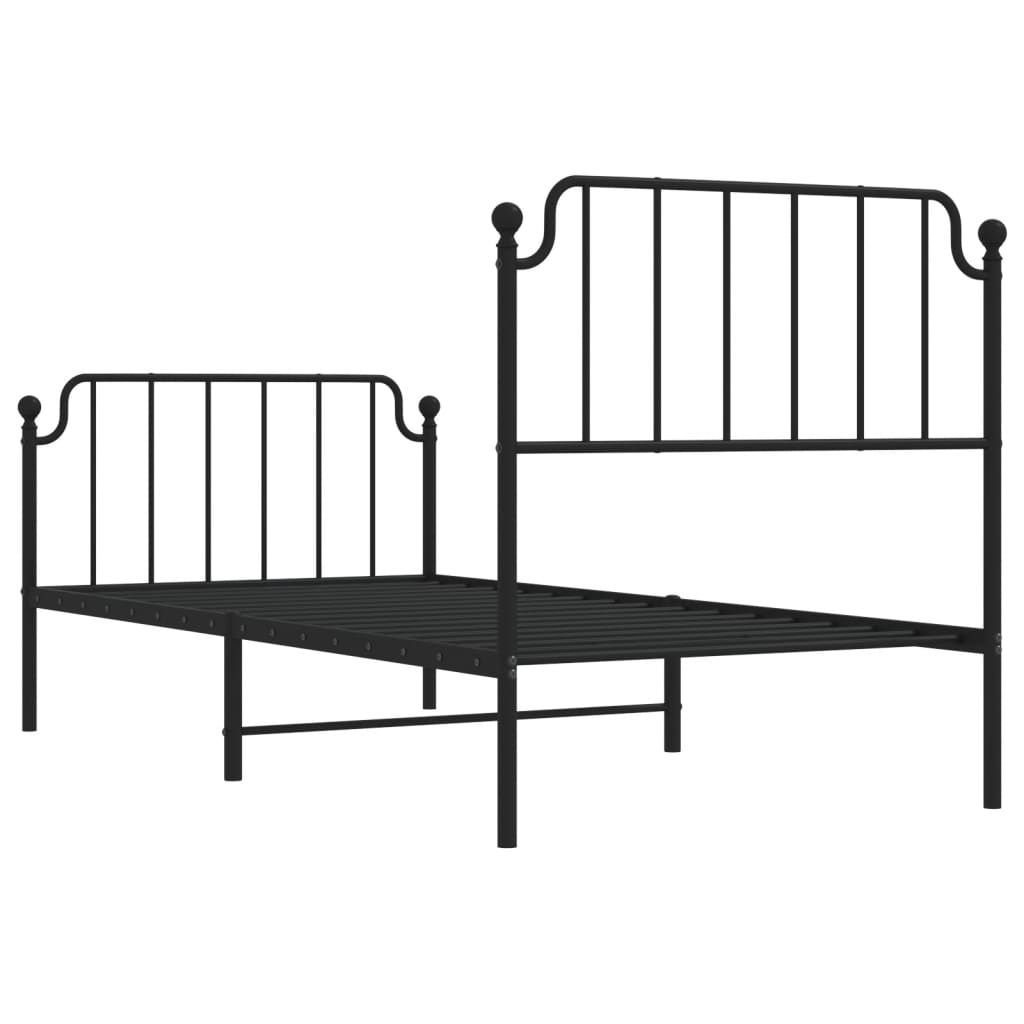 Metal Bed Frame without Mattress with Footboard Black 90x200cm