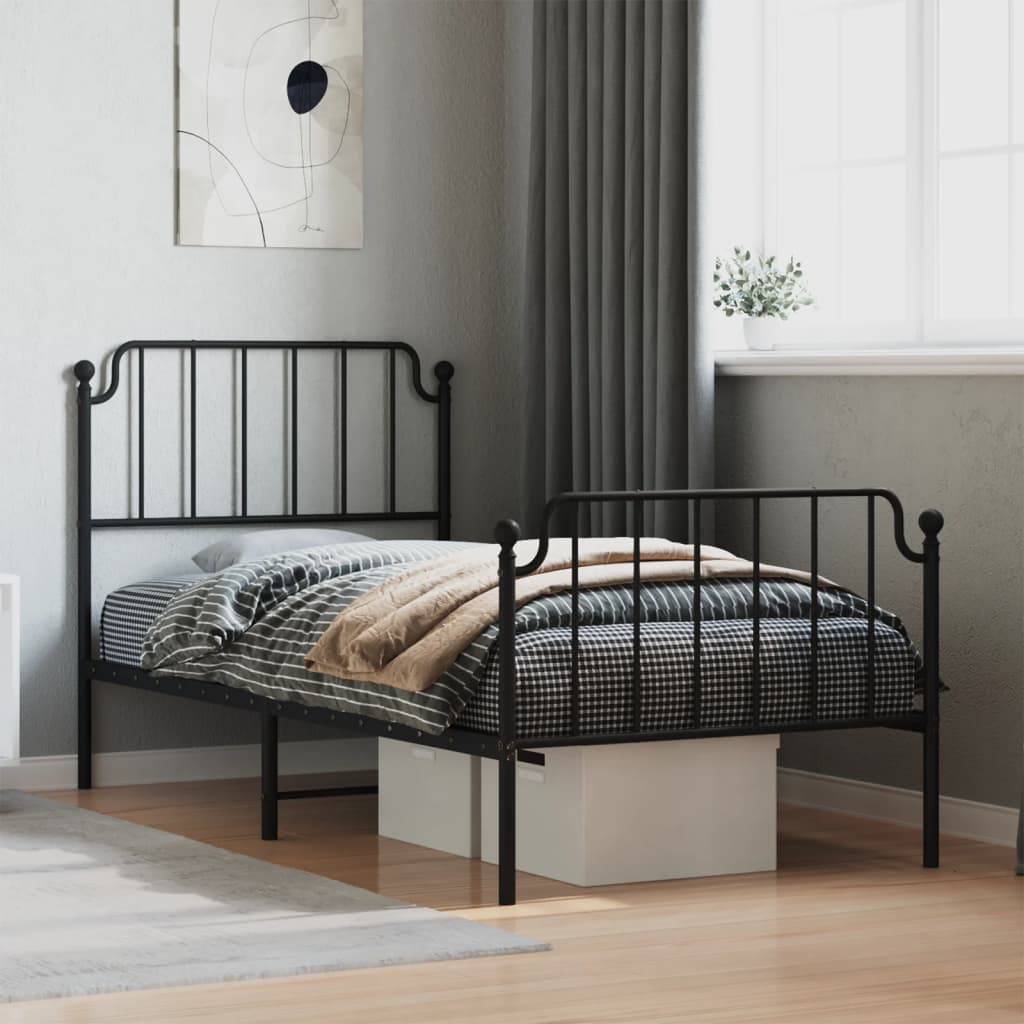 Metal Bed Frame without Mattress with Footboard Black 90x200cm