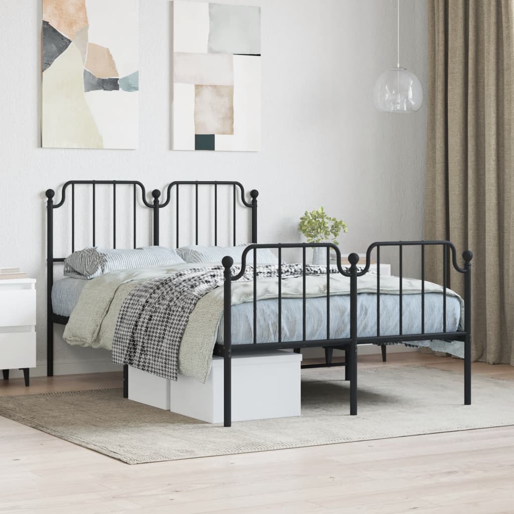 Metal Bed Frame without Mattress with Footboard Black 120x200cm