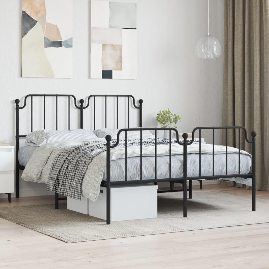 Metal Bed Frame without Mattress with Footboard Black 140x190cm