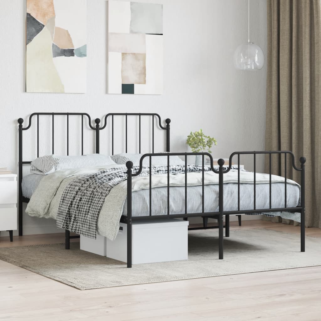 Metal Bed Frame without Mattress with Footboard Black 140x200cm