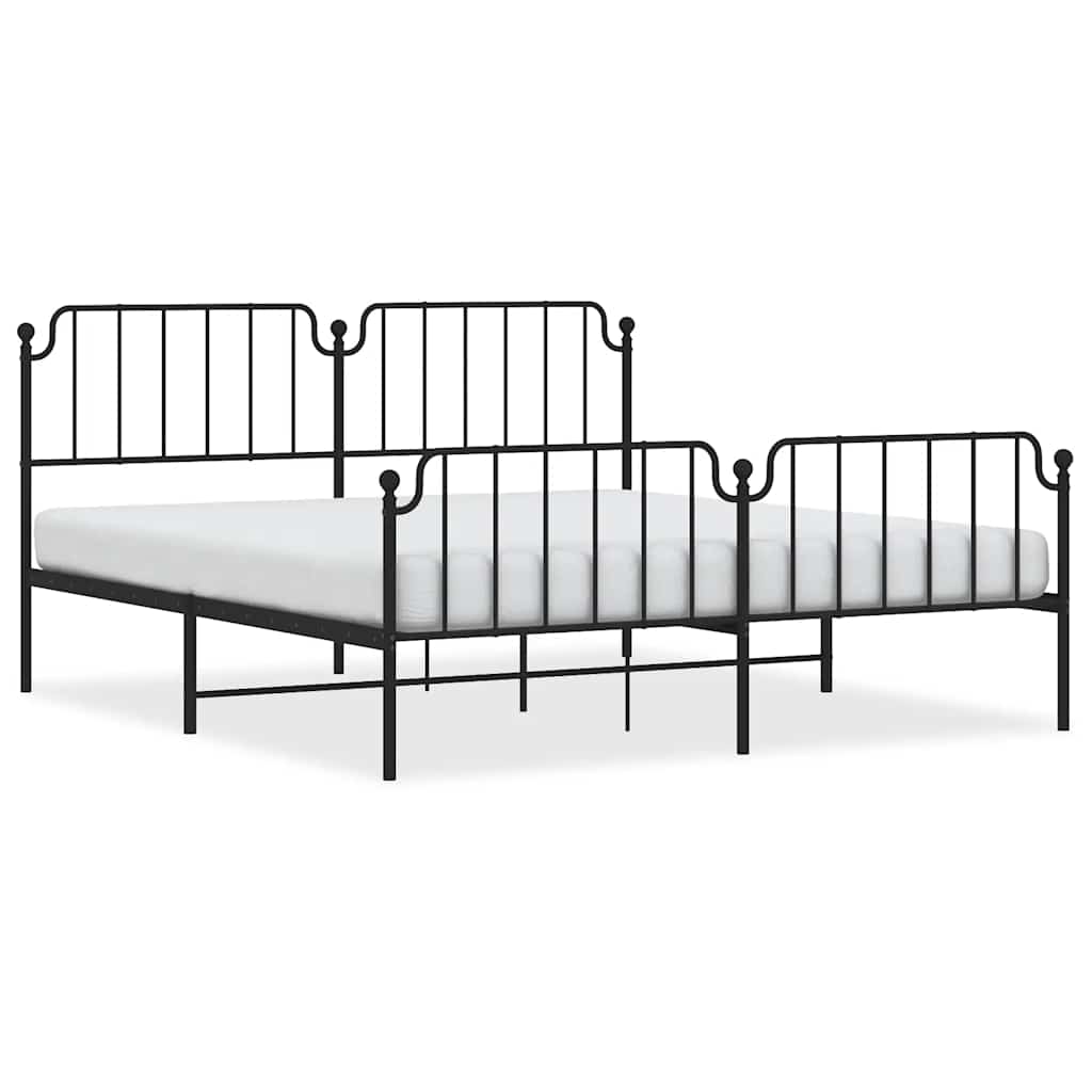 Metal Bed Frame without Mattress with Footboard Black 183x213cm