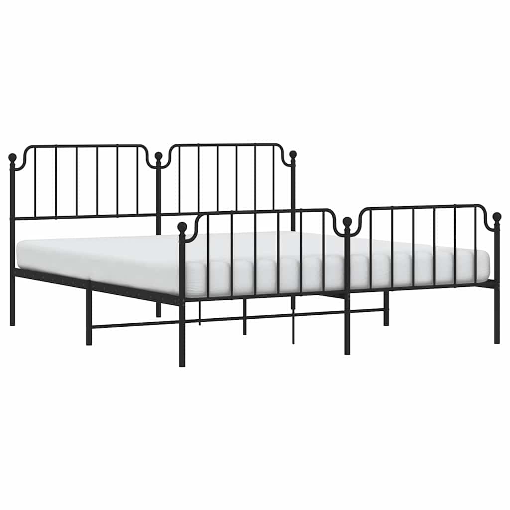 Metal Bed Frame without Mattress with Footboard Black 183x213cm