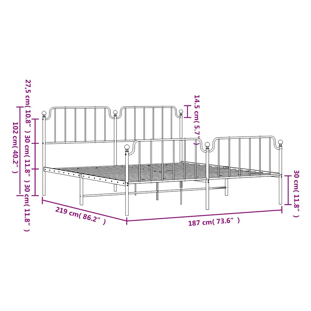 Metal Bed Frame without Mattress with Footboard Black 183x213cm