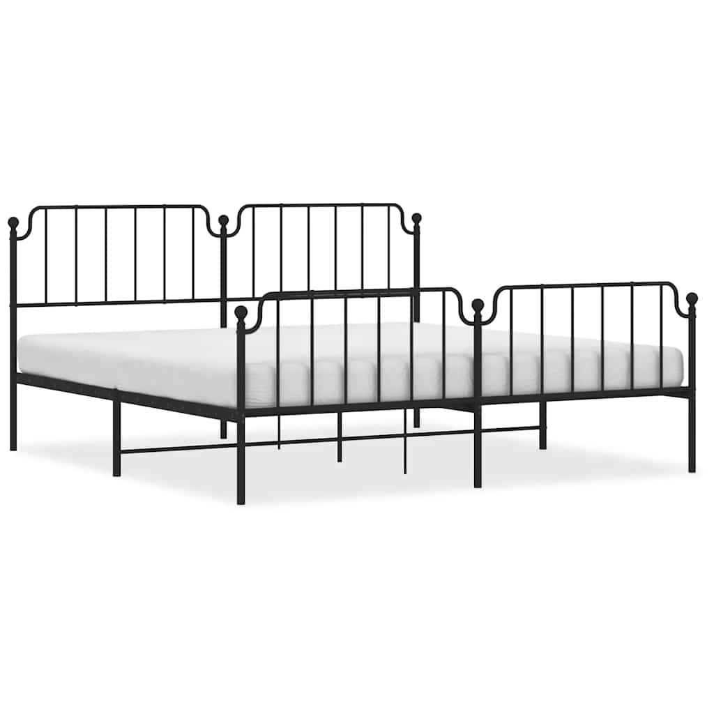 Metal Bed Frame without Mattress with Footboard Black 193x203cm