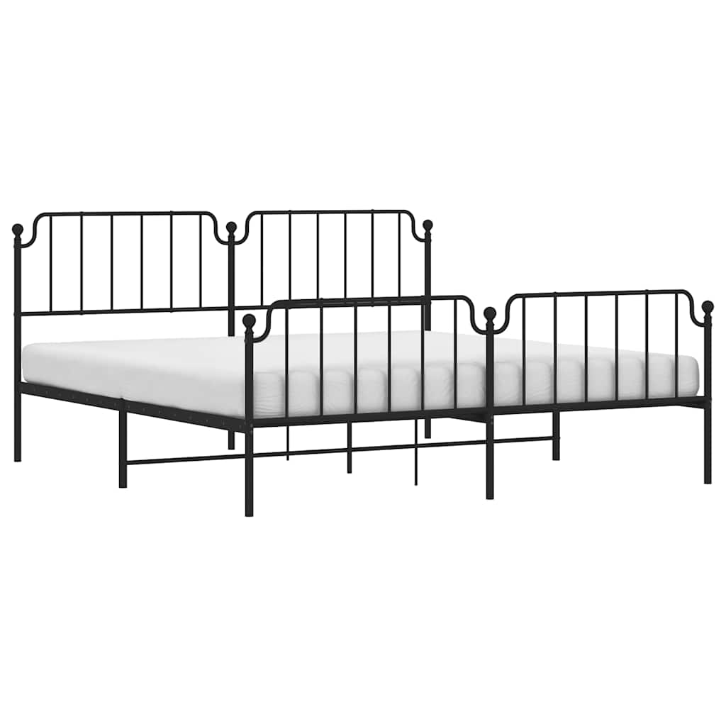 Metal Bed Frame without Mattress with Footboard Black 193x203cm