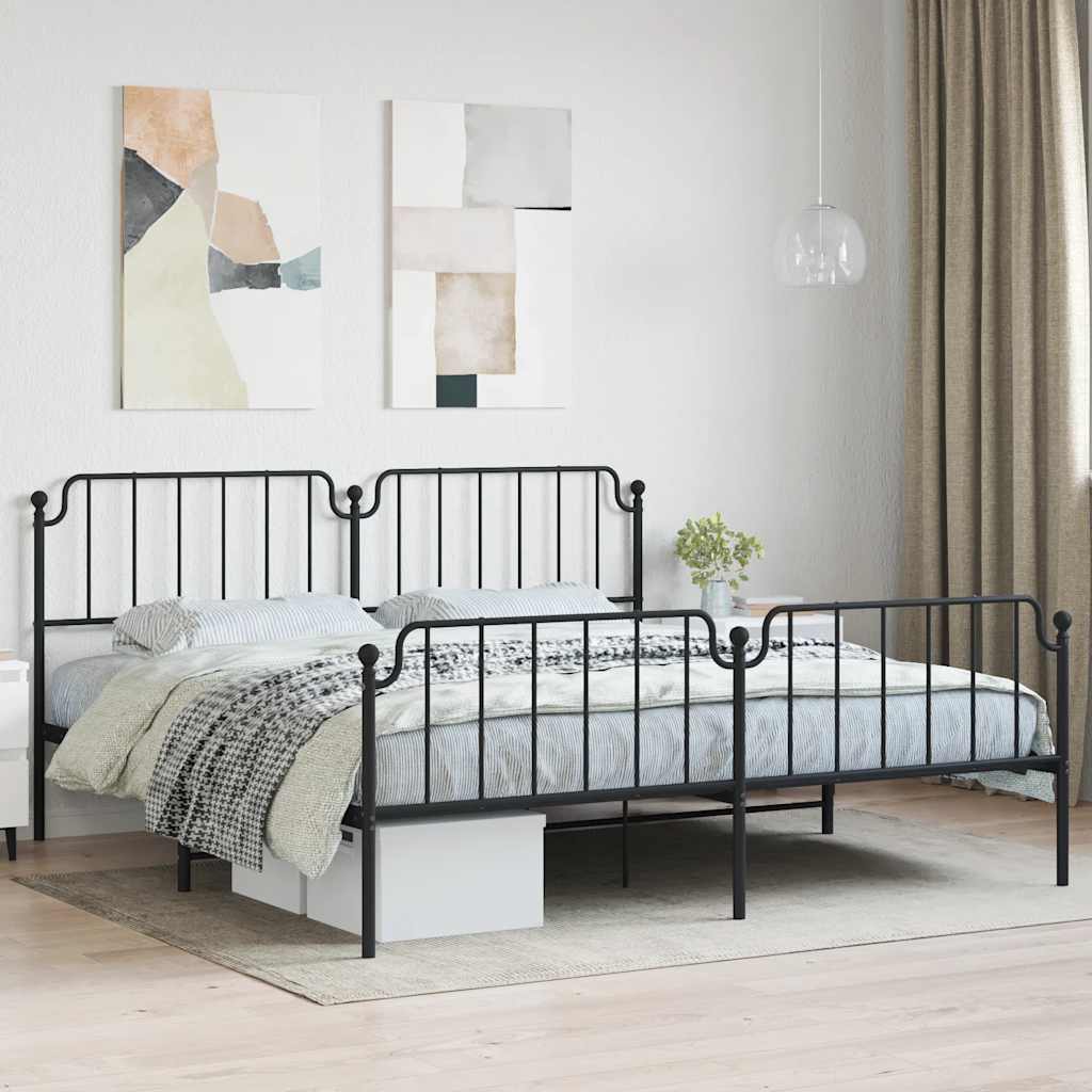 Metal Bed Frame without Mattress with Footboard Black 193x203cm