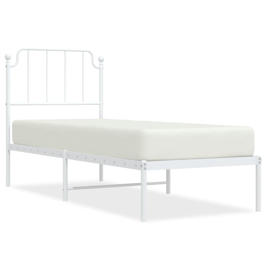 Metal Bed Frame without Mattress with Headboard White 75x190cm
