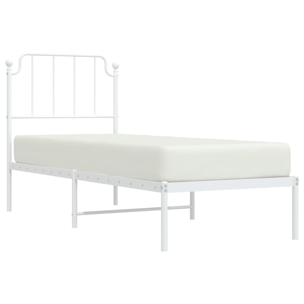 Metal Bed Frame without Mattress with Headboard White 75x190cm