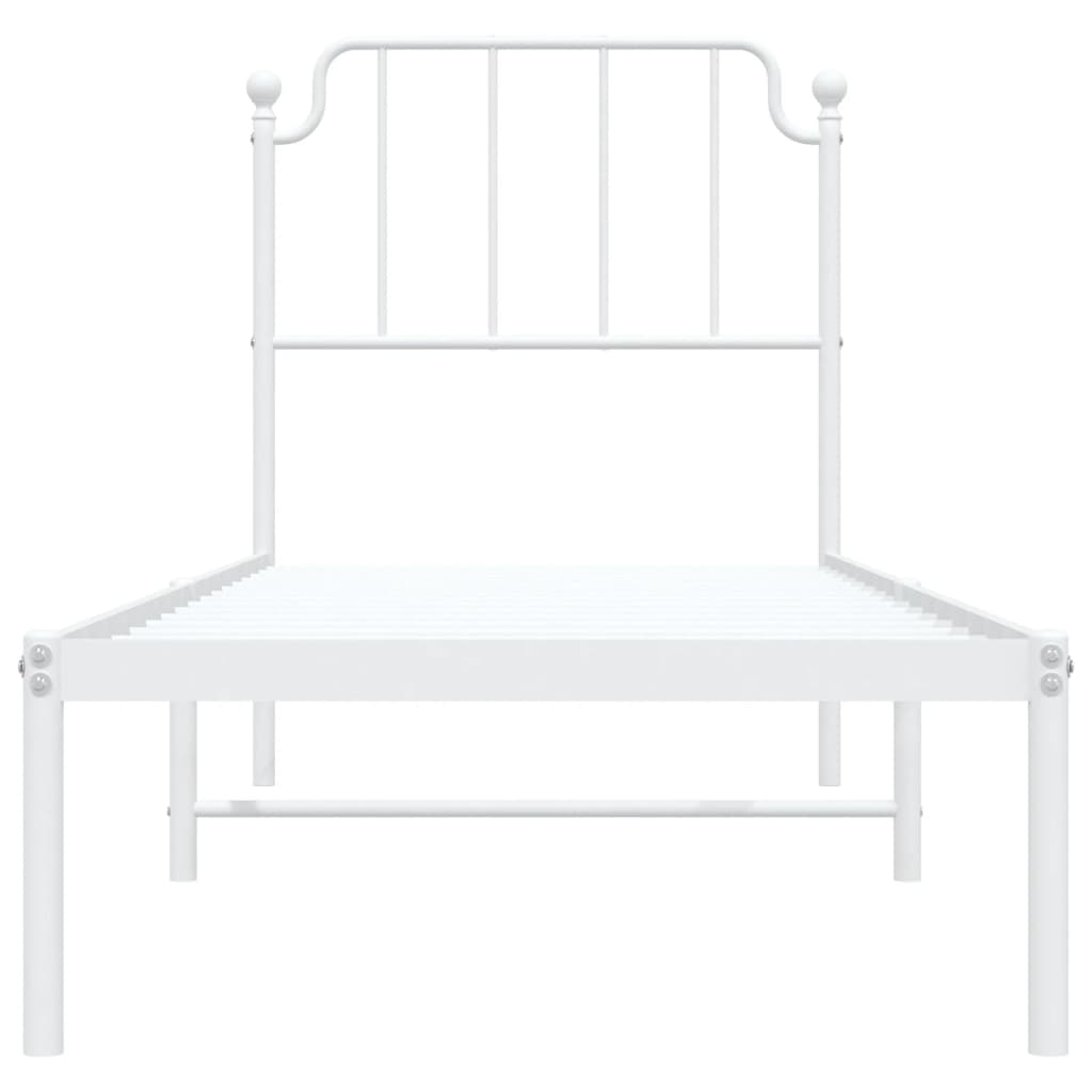Metal Bed Frame without Mattress with Headboard White 75x190cm