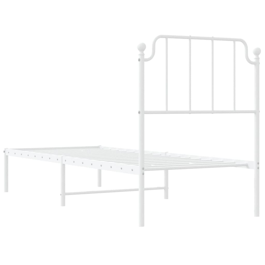 Metal Bed Frame without Mattress with Headboard White 75x190cm