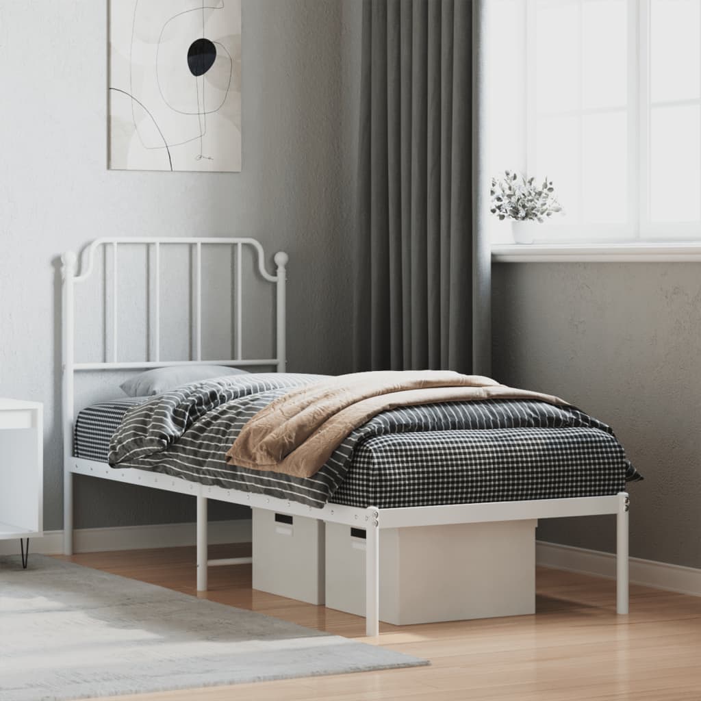 Metal Bed Frame without Mattress with Headboard White 75x190cm