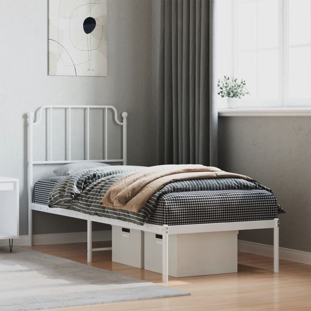 Metal Bed Frame without Mattress with Headboard White 80x200cm