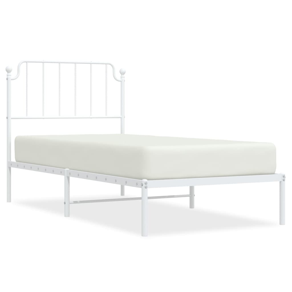 Metal Bed Frame without Mattress with Headboard White 90x190cm