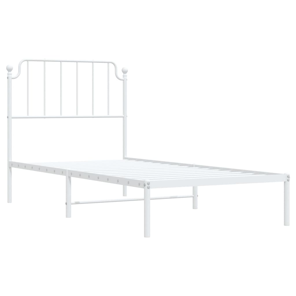 Metal Bed Frame without Mattress with Headboard White 90x190cm