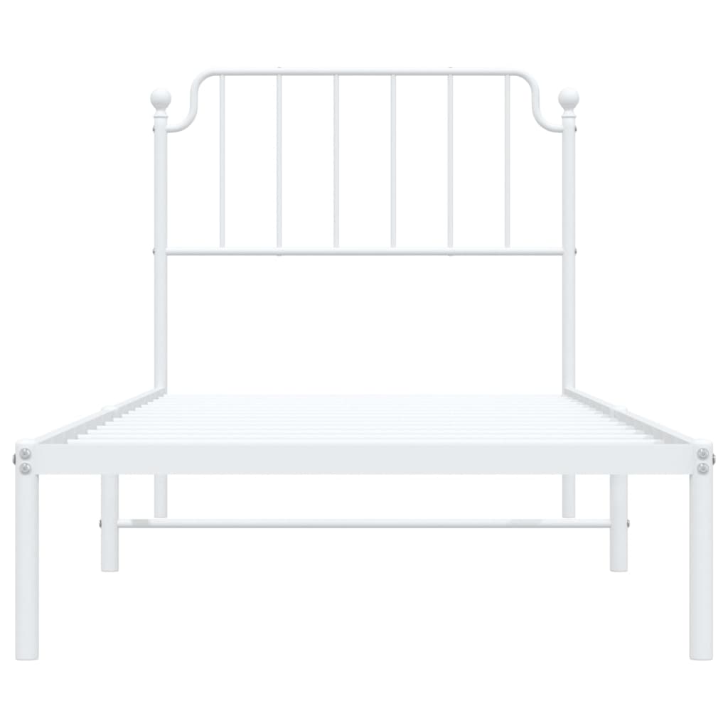 Metal Bed Frame without Mattress with Headboard White 90x190cm