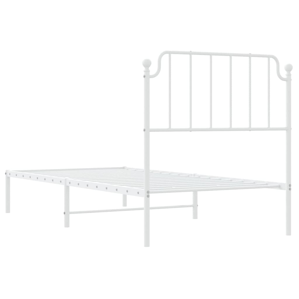 Metal Bed Frame without Mattress with Headboard White 90x190cm