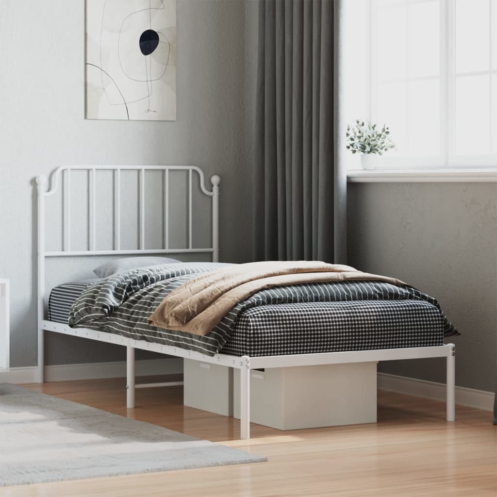 Metal Bed Frame without Mattress with Headboard White 90x190cm