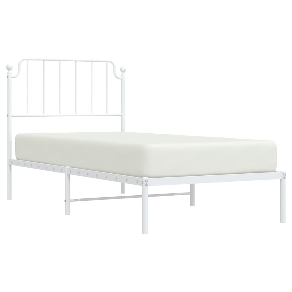 Metal Bed Frame without Mattress with Headboard White 90x200cm