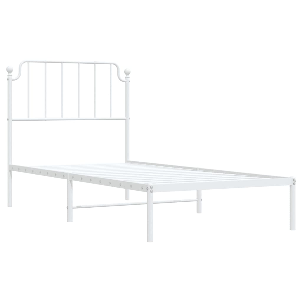 Metal Bed Frame without Mattress with Headboard White 90x200cm