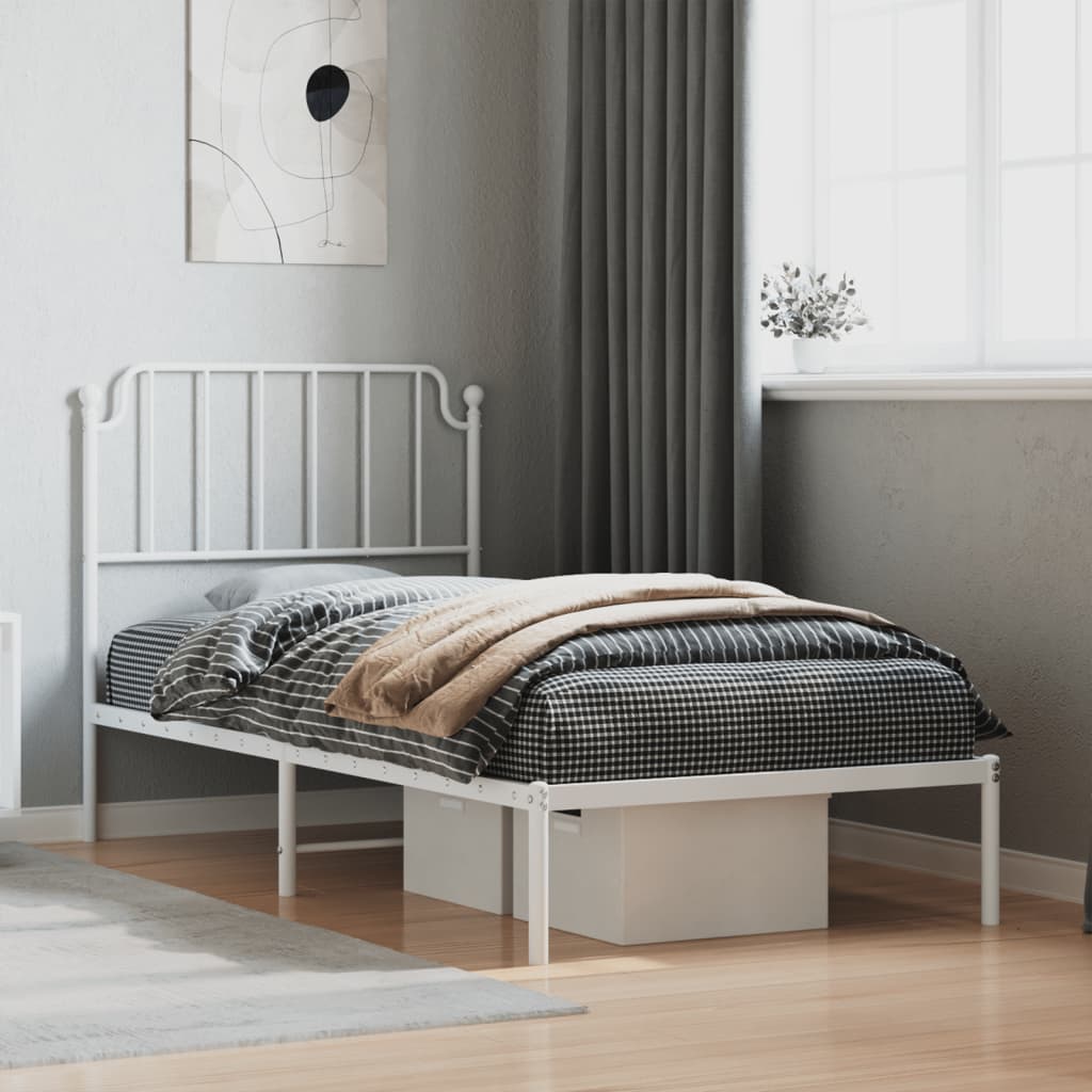Metal Bed Frame without Mattress with Headboard White 90x200cm