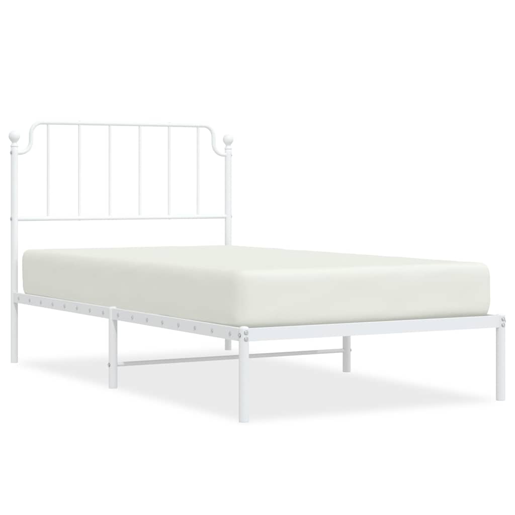 Metal Bed Frame without Mattress with Headboard White 100x190cm