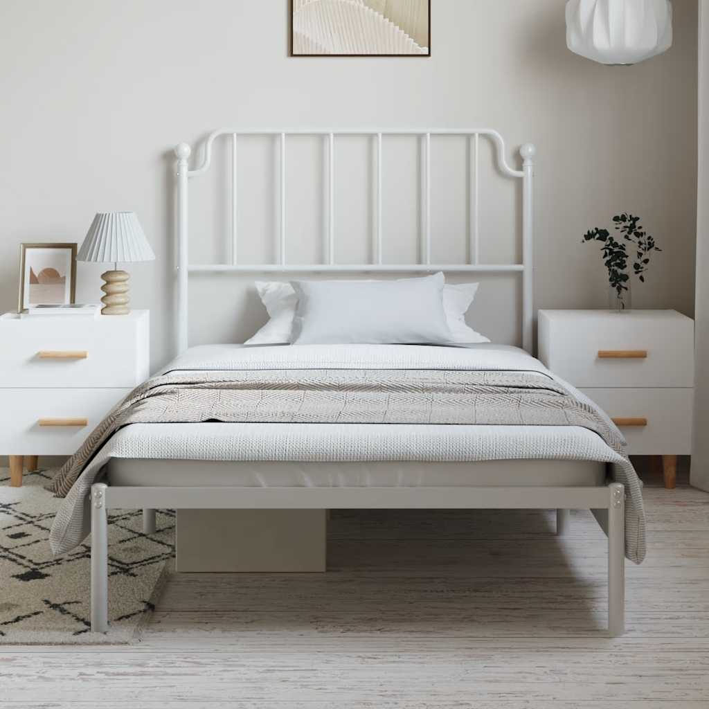 Metal Bed Frame without Mattress with Headboard White 100x190cm
