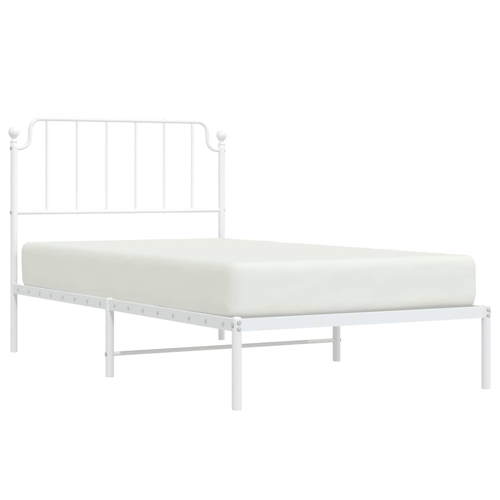 Metal Bed Frame without Mattress with Headboard White 100x190cm