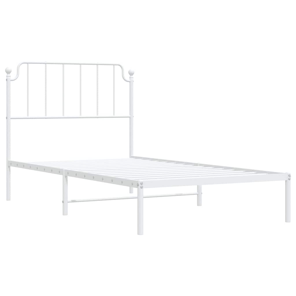 Metal Bed Frame without Mattress with Headboard White 100x190cm