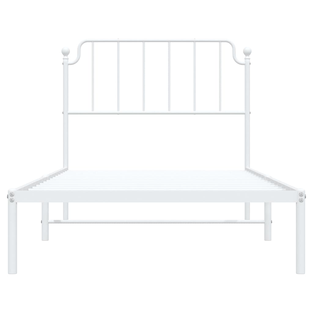 Metal Bed Frame without Mattress with Headboard White 100x190cm