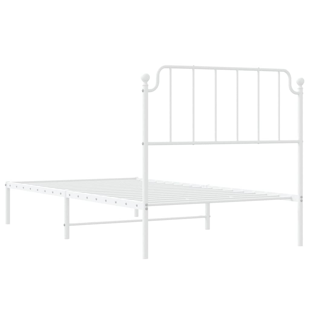 Metal Bed Frame without Mattress with Headboard White 100x190cm