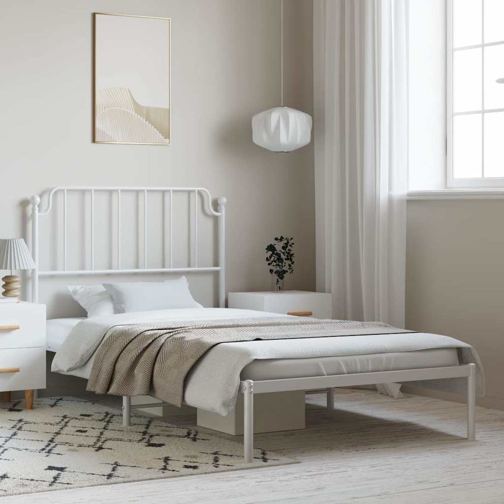 Metal Bed Frame without Mattress with Headboard White 100x190cm