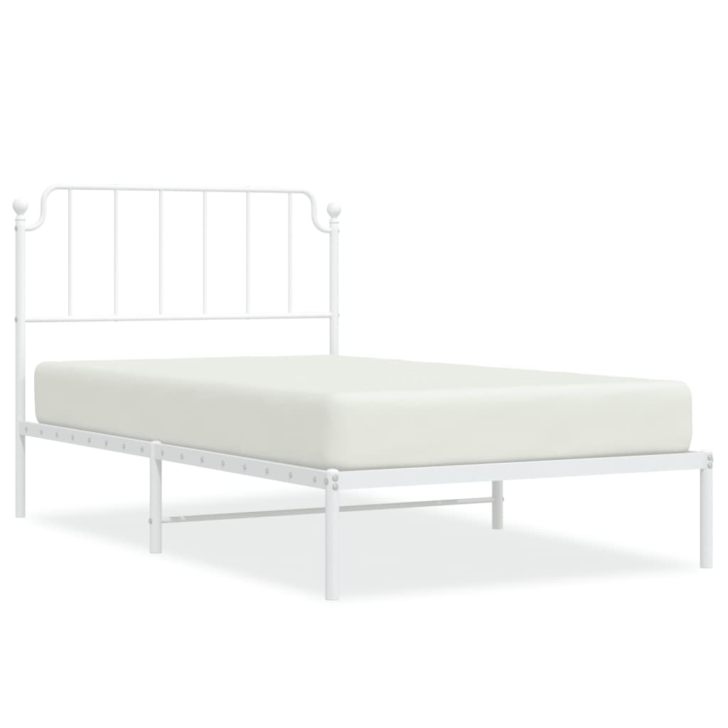 Metal Bed Frame without Mattress with Headboard White 107x203cm