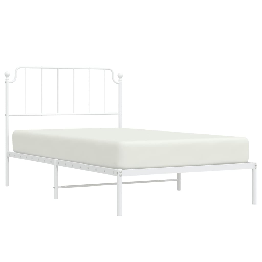 Metal Bed Frame without Mattress with Headboard White 107x203cm