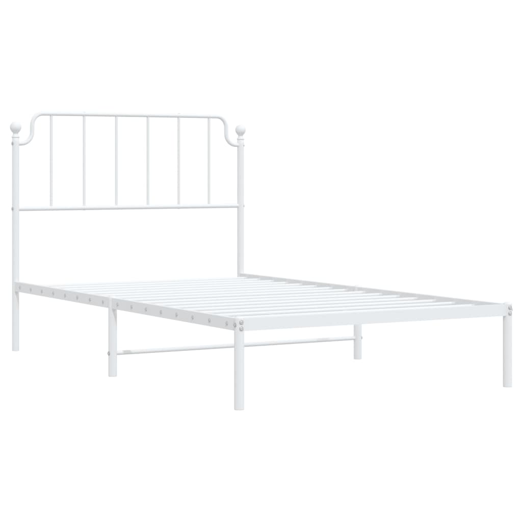 Metal Bed Frame without Mattress with Headboard White 107x203cm