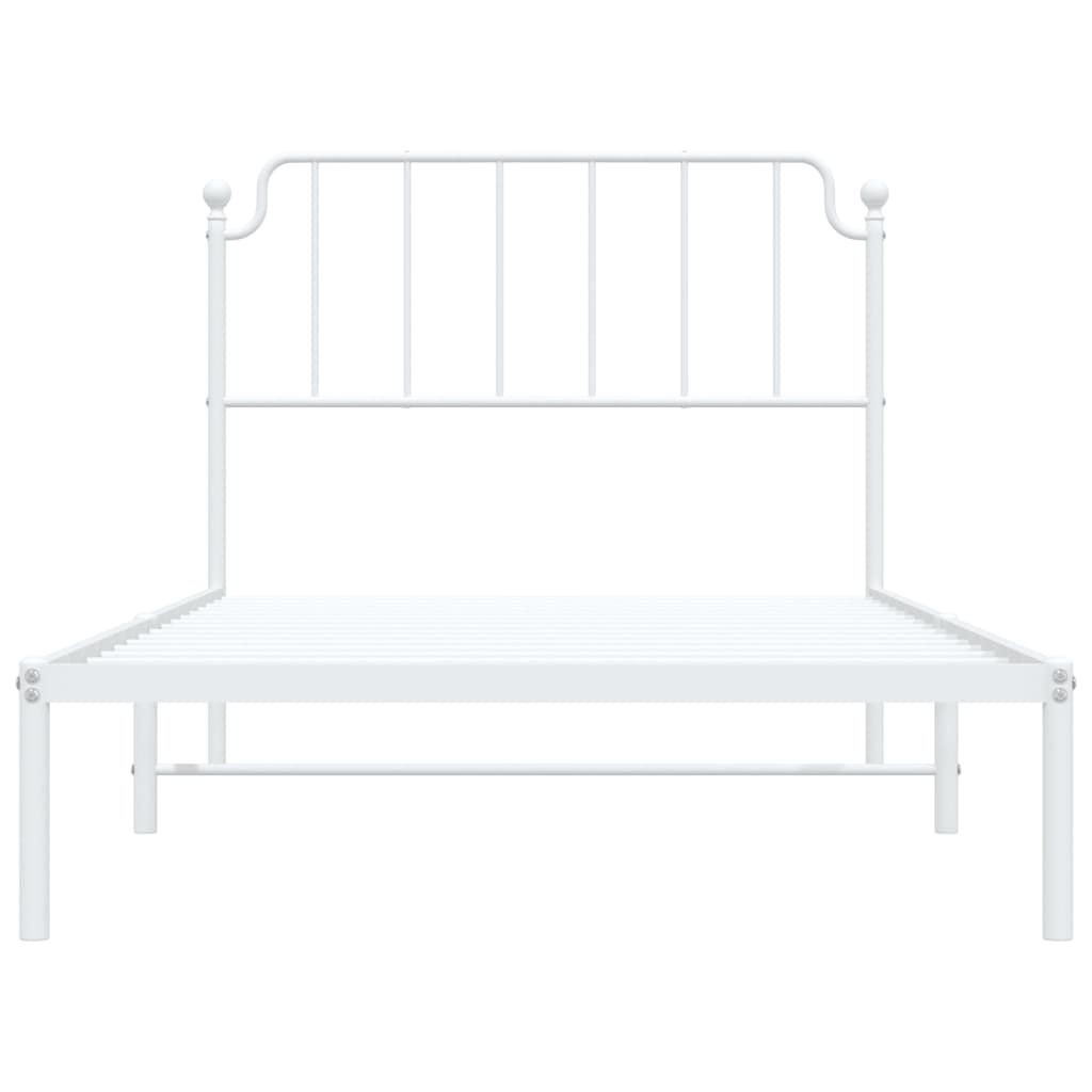 Metal Bed Frame without Mattress with Headboard White 107x203cm