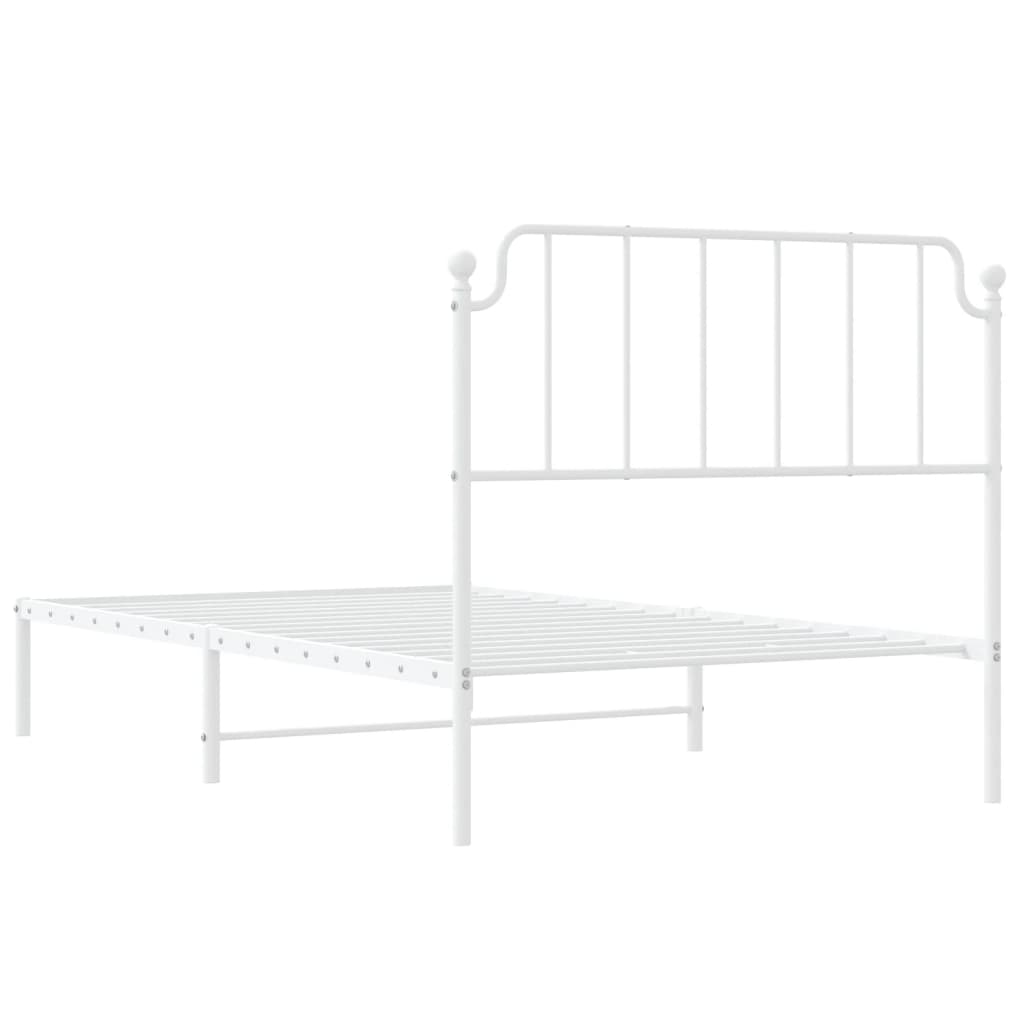 Metal Bed Frame without Mattress with Headboard White 107x203cm