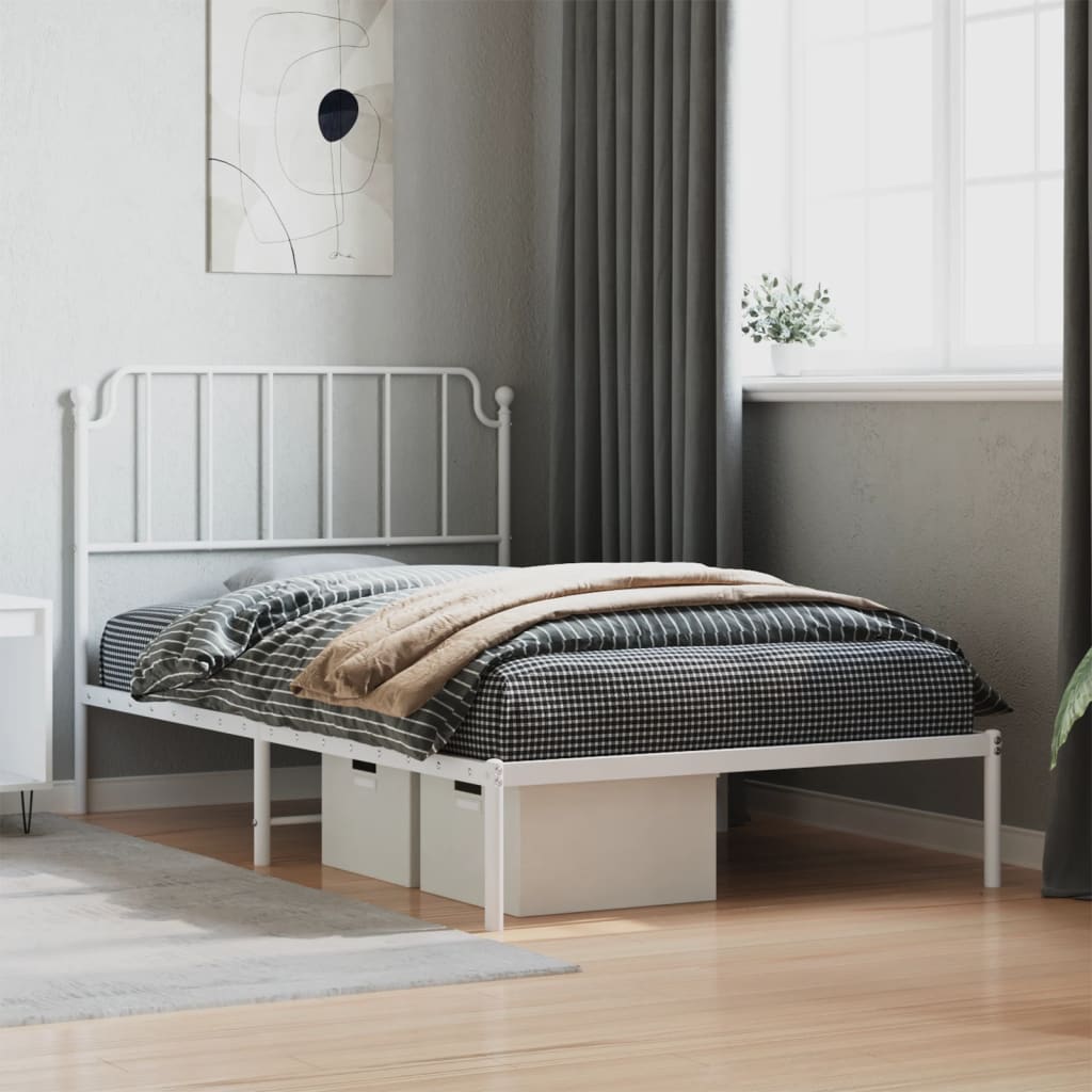 Metal Bed Frame without Mattress with Headboard White 107x203cm